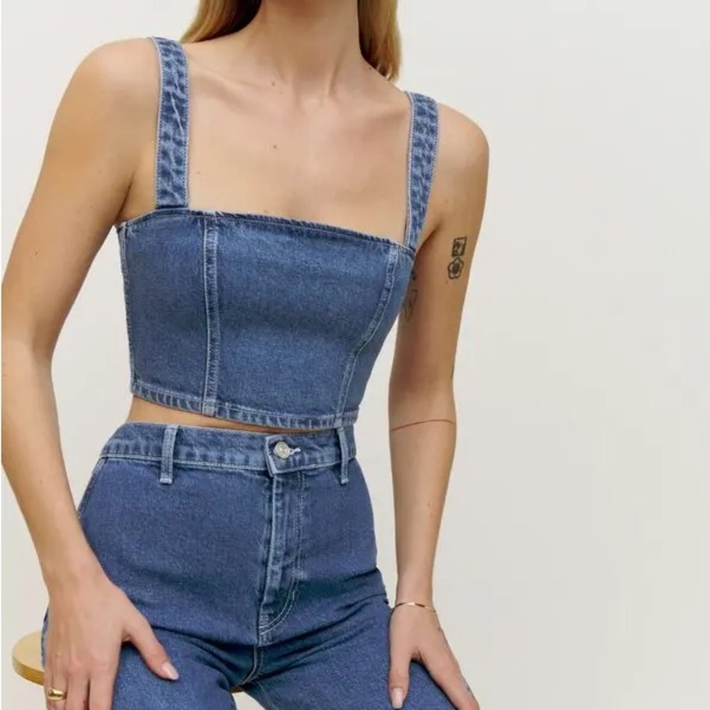 NWT Reformation Sunny Denim Crop Top - Picture 1 of 7